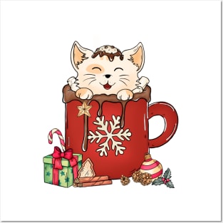 Cute Cat Christmas Chocolate Coffee Posters and Art